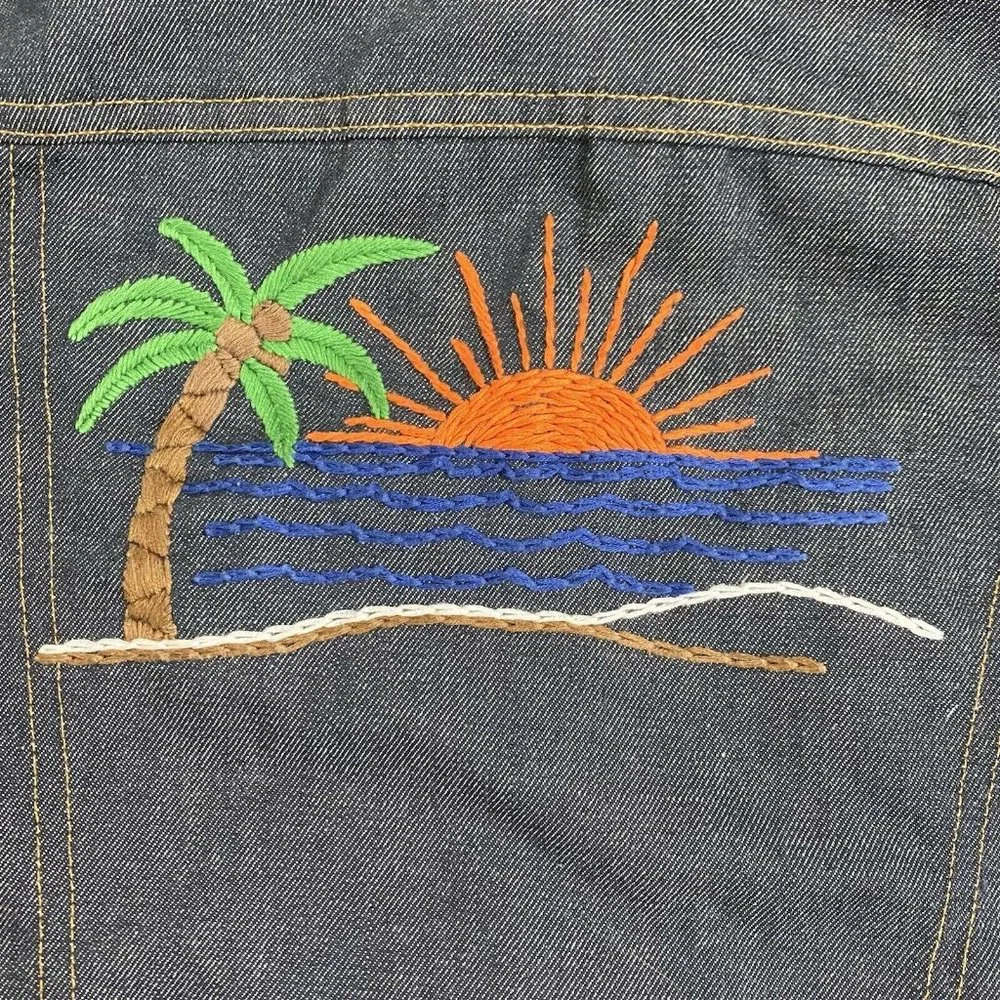 Vintage 1970s Kids Levi’s Denim Jacket with Cool Embroidery, Size 5/6